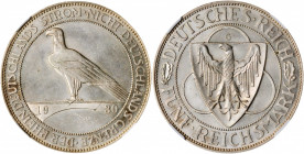GERMANY. 5 Mark, 1930-G. Karlsruhe Mint. NGC MS-64+. WINGS Approved.

KM-71; J-346. Liberation of Rhineland issue. A boldly struck coin with full silk...