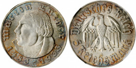 GERMANY. 5 Mark, 1933-A. Berlin Mint. NGC MS-65.

KM-80; J-353. An attractive Gem with satiny luster throughout and splashes of russet and cyan toning...