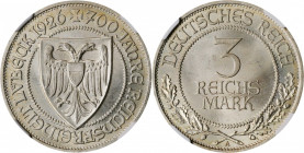 GERMANY. 3 Mark, 1926-A. Berlin Mint. NGC MS-66.

KM-48; J-323. Struck to commemorate 700 years of freedom for Lubeck. A well struck Gem with frosty l...