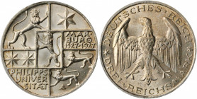 GERMANY. 3 Mark, 1927-A. Berlin Mint. PCGS MS-66 Gold Shield.

KM-53; J-330. Struck for the 400th Anniversary of Philipps University in Marburg. An at...