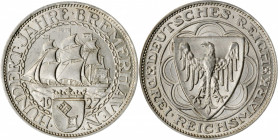 GERMANY. 3 Mark, 1927-A. Berlin Mint. ANACS MS-63.

KM-50. Struck for the Centenary of Bremerhaven. An untoned coin with lovely full satiny luster and...