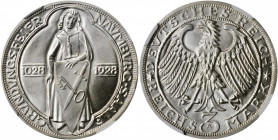 GERMANY. 3 Mark, 1928-A. Berlin Mint. NGC MS-67.

KM-57; J-333. Commemorating the 900th Anniversary of the founding of Naumburg. A pleasing Gem with r...