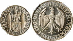 GERMANY. 3 Mark, 1928-D. Munich Mint. NGC MS-66.

KM-59; J-334. Struck for the 1000th Anniversary of the founding of Dinkelsbuhl. A boldly struck Gem ...