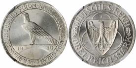 GERMANY. 3 Mark, 1930-A. Berlin Mint. NGC MS-65.

KM-70; J-345. Liberation of the Rhineland. A largely untoned Gem with sharp cartwheel luster.

Estim...