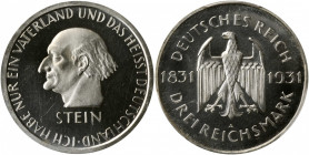 GERMANY. 3 Mark, 1931-A. Berlin Mint. PCGS PROOF-64 Cameo Gold Shield.

KM-73; J-348. Struck for the 100th Anniversary of the death of Heinrich von St...