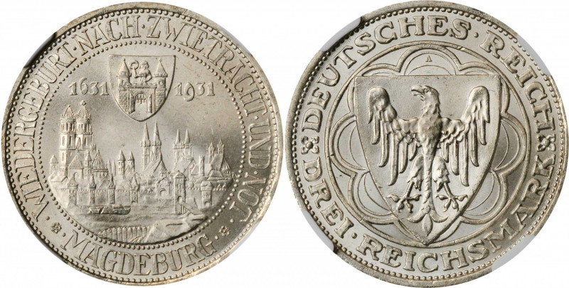 GERMANY. 3 Mark, 1931-A. Berlin Mint. NGC MS-65.

KM-72; J-347. Commemorative fo...