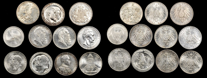 GERMANY. Group of 3 Marks (11 Pieces), 1909-30. Grade Range: EXTREMELY FINE to U...