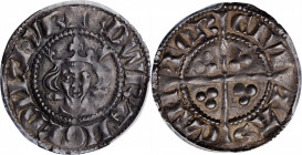 GREAT BRITAIN. Penny, ND (1279-1307). Canterbury Mint. Edward I. PCGS AU-55 Gold Shield.

S-1419. A decently struck and well centered Penny with dark,...