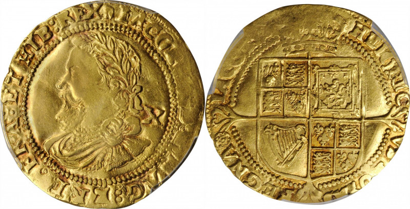 GREAT BRITAIN. 1/2 Laurel, ND (1620-21). James I. PCGS Genuine--Tooled, EF Detai...
