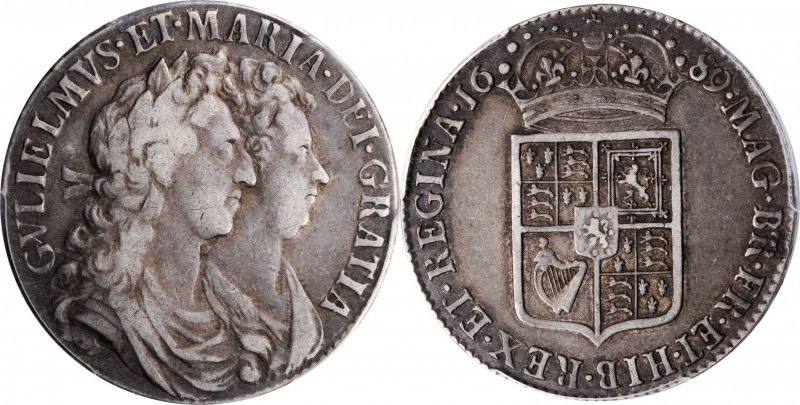 GREAT BRITAIN. 1/2 Crown, 1689. London Mint. William & Mary. PCGS VF-35 Gold Shi...