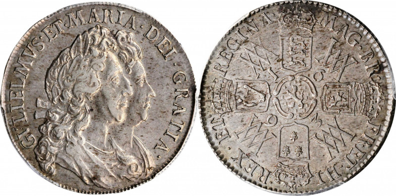 GREAT BRITAIN. 1/2 Crown, 1693. London Mint. William & Mary. PCGS AU-53 Gold Shi...