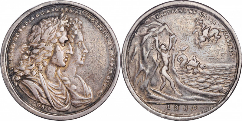 GREAT BRITAIN. William & Mary Coronation Cast Silver Medal, 1689. VERY FINE.

MI...