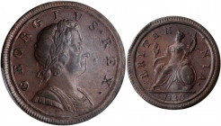 GREAT BRITAIN. 1/2 Penny, 1720. George I. PCGS MS-62 Brown Gold Shield.

S-3660; KM-557. A well struck and pleasing example of the type, with soft lus...