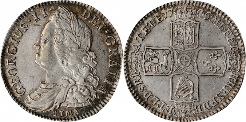 GREAT BRITAIN. 1/2 Crown, 1745. London Mint. George II. PCGS Genuine--Scratch, A...