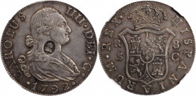 GREAT BRITAIN. Great Britain - Spain. Dollar, ND (1797-99). George III. NGC EF Details--Reverse Rim Damage; Countermark: AU Strong.

S-3765A; KM-626. ...