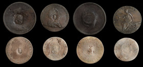 GREAT BRITAIN. Modern Countermark Concoctions (4 Pieces), ND. Grade Range: GOOD to VERY FINE.

Counterfeit oval and octagonal countermarks on both cop...