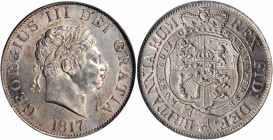 GREAT BRITAIN. 1/2 Crown, 1817. London Mint. George III. PCGS MS-62 Gold Shield.

S-3789; KM-672. Small Head Variety. A well struck and brightly lustr...