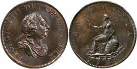 GREAT BRITAIN. 1/2 Penny, 1799. George III. PCGS MS-65+ Brown Gold Shield.

S-3778; KM-647. A lovely, boldly struck coin with silky luster and mint re...