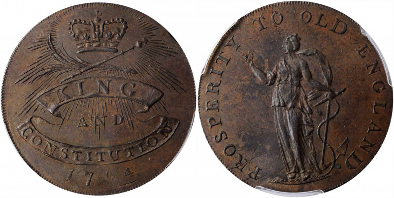 GREAT BRITAIN. Essex. Chelmsford Copper 1/2 Penny Token, 1794. George III. PCGS ...
