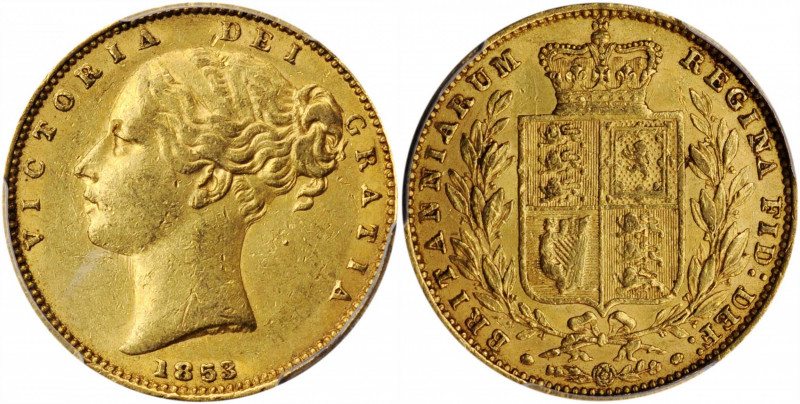 GREAT BRITAIN. Sovereign, 1853. London Mint. Victoria. PCGS AU-55 Gold Shield.

...