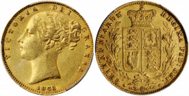 GREAT BRITAIN. Sovereign, 1853. London Mint. Victoria. PCGS AU-55 Gold Shield.

S-3852C; Fr-387e; KM-736.1. Second bust type, "W.W." raised on truncat...