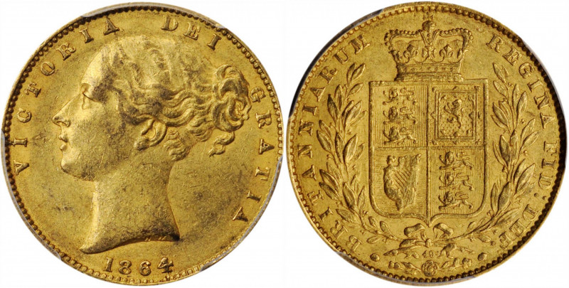 GREAT BRITAIN. Sovereign, 1864. London Mint. Victoria. PCGS AU-55 Gold Shield.

...