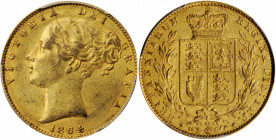 GREAT BRITAIN. Sovereign, 1864. London Mint. Victoria. PCGS AU-55 Gold Shield.

S-3853; Fr-387i; KM-736.2. Second bust type, "W.W." incuse on truncati...