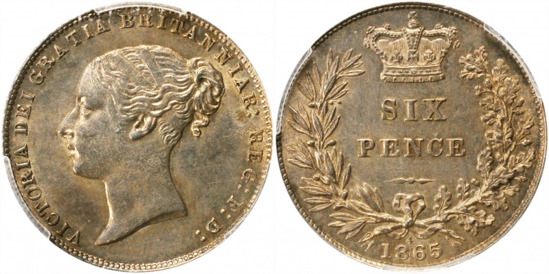 GREAT BRITAIN. 6 Pence, 1865. London Mint. Victoria. PCGS Genuine--Cleaned, Unc ...