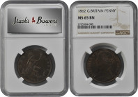 GREAT BRITAIN. Penny, 1862. London Mint. Victoria. NGC MS-65 Brown.

S-3954; KM-749.2. A handsome, lustrous Penny with razor-sharp strike detail, and ...