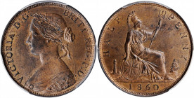 GREAT BRITAIN. 1/2 Penny, 1860. London Mint. Victoria. PCGS MS-64 Red Brown Gold Shield.

S-3956; KM-748.2. Toothed Border variety. A well struck coin...
