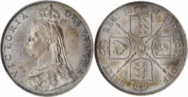 GREAT BRITAIN. Florin, 1887. London Mint. Victoria. PCGS MS-64+ Gold Shield.

S-3925; KM-762. Jubilee Head Variety. A sharply struck Florin with full ...