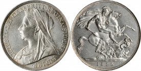 GREAT BRITAIN. Crown, 1895. London Mint. Victoria. PCGS MS-62 Gold Shield.

S-3937; KM-783. LIX Edge. A pleasing Crown with sharp strike, light gray t...