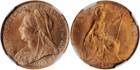 GREAT BRITAIN. Farthing (1/4 Penny), 1896. London Mint. Victoria. NGC MS-64 Red.

S-3963; KM-788.1. A gorgeous example of this common type, with blazi...