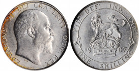 GREAT BRITAIN. Shilling, 1907. London Mint. NGC MS-62.

S-3982; KM-800. A decently struck Shilling with satiny luster, and a splash of burnt orange to...