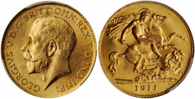 GREAT BRITAIN. 1/2 Sovereign, 1911. London Mint. PCGS MS-65 Gold Shield.

Fr-405; S-4006; KM-819. A lovely little Gem with silky luster throughout.

E...
