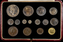 GREAT BRITAIN. Proof Set (15 Pieces), 1937. London Mint. Grade Range: PROOF UNCIRCULATED.

S-PS16; KM-PS21. All coins (Farthing to Crown) are heavily ...