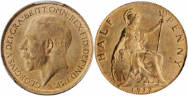 GREAT BRITAIN. 1/2 Penny, 1912. London Mint. PCGS MS-64 Red Brown Gold Shield.

KM-809; S-4056. A lustrous and bright coin, with full mint red in the ...
