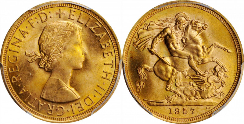 GREAT BRITAIN. Sovereign, 1957. London Mint. PCGS MS-65 Gold Shield.

S-4124; Fr...