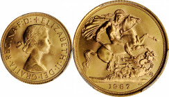 GREAT BRITAIN. Sovereign, 1967. London Mint. PCGS MS-65 Gold Shield.

S-4125; Fr-417; KM-908. S-4125. An attractive Gem with blazing full cartwheel lu...