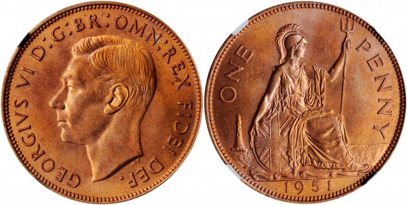 GREAT BRITAIN. Penny, 1951. London Mint. NGC MS-66 Red.

S-4117; KM-869. A lovel...