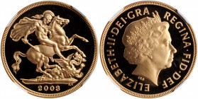 GREAT BRITAIN. Sovereign, 2003. Llantrisant Mint. NGC PROOF-69 Ultra Cameo.

S-4430; Fr-454; KM-1002.  An attractive Proof with hard mirrored fields a...