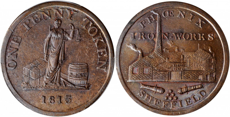 GREAT BRITAIN. Trade Tokens. Sheffield. Copper Penny Token, 1813. PCGS MS-63 Bro...