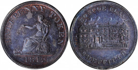 GREAT BRITAIN. Trade Tokens. Sheffield. Copper 1/2 Penny Token, 1812. PCGS MS-62 Brown Gold Shield.

Withers-1060; Davis-151. 'ROSCOE PALACE'. A sharp...
