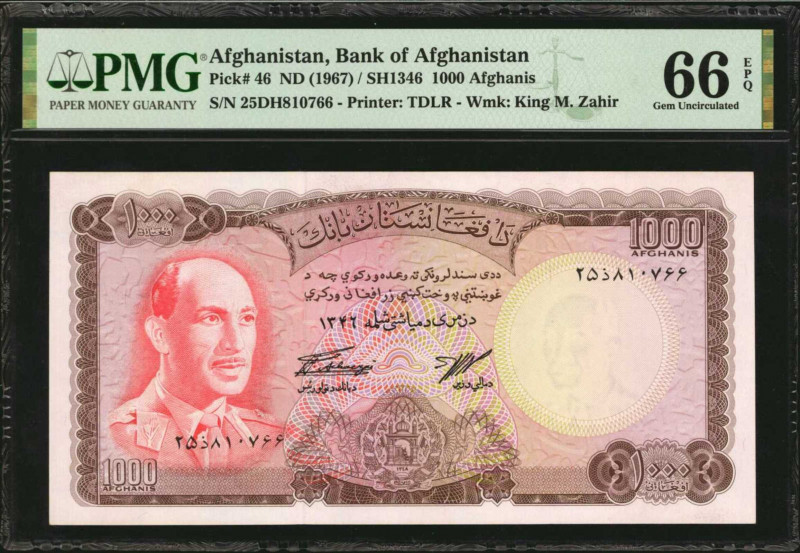 AFGHANISTAN. Bank of Afghanistan. 1000 Afghanis, ND (1967). P-46. PMG Gem Uncirc...