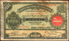 ANGOLA. Banco Nacional Ultramarino. 1000 Reis, 1909. P-27. Fine.

Seal Type "Filial em Loanda." Some wear typical for the indicated grade.

Estimate: ...