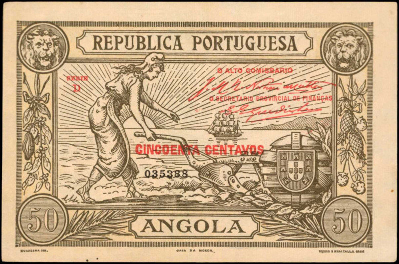 ANGOLA. Republica Portuguesa. 50 Centavos, 1941. P-62. Extremely Fine.

Toning i...