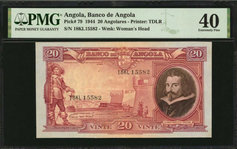 ANGOLA. Banco de Angola. 20 Angolares, 1944. P-79. PMG Extremely Fine 40.

Estim...