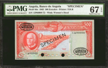 ANGOLA. Banco de Angola. 500 Escudos, 1962. P-95s. Specimen. PMG Superb Gem Uncirculated 67 EPQ.

Printed by TDLR. High grade Superb Gem.

Estimate: $...
