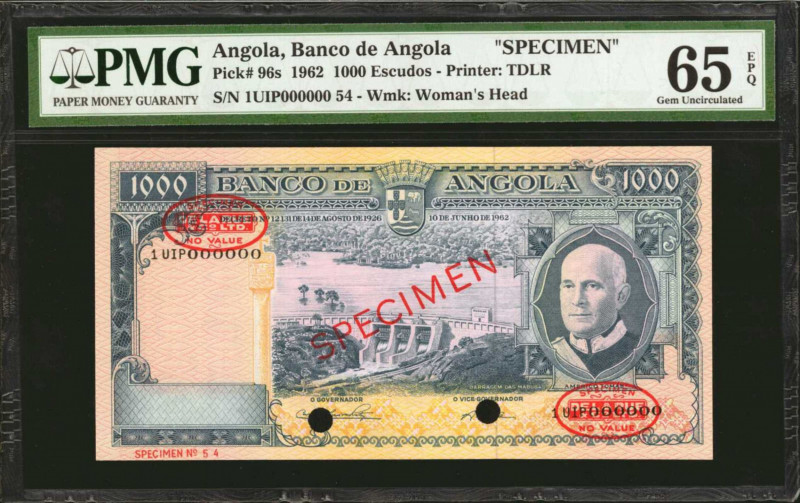 ANGOLA. Banco de Angola. 1000 Escudos, 1962. P-96s. Specimen. PMG Gem Uncirculat...