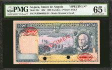 ANGOLA. Banco de Angola. 1000 Escudos, 1962. P-96s. Specimen. PMG Gem Uncirculated 65 EPQ.

Printed by TDLR. Gem uncirculated.

Estimate: $100.00-$200...